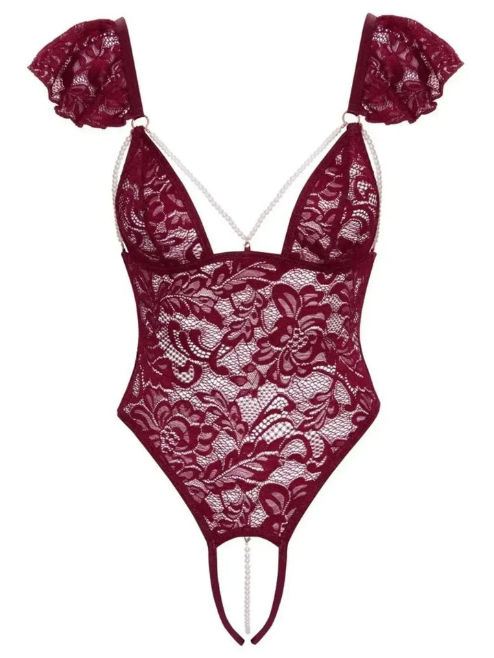 Sexy Lingerie Body met Parelkettingen Rood | Crotchless Body - Cottelli LINGERIE | SIN&LACE