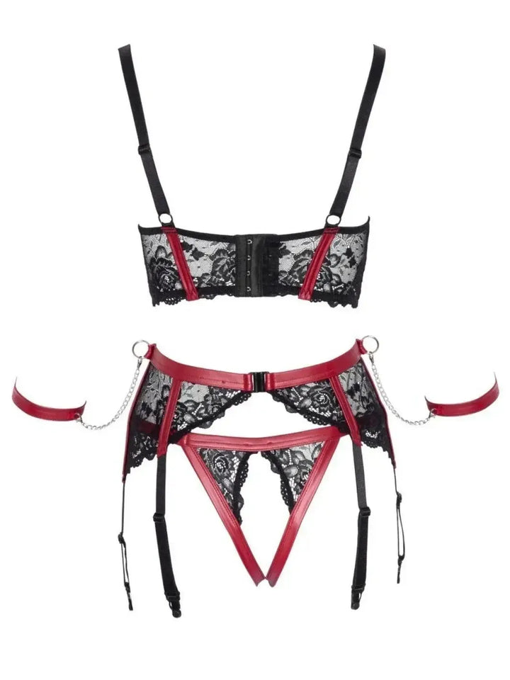 Cottelli Bondage Shelf BH Set Zwart Rood met Restraints | Shelf Bra Set - Cottelli BONDAGE | SIN&LACE