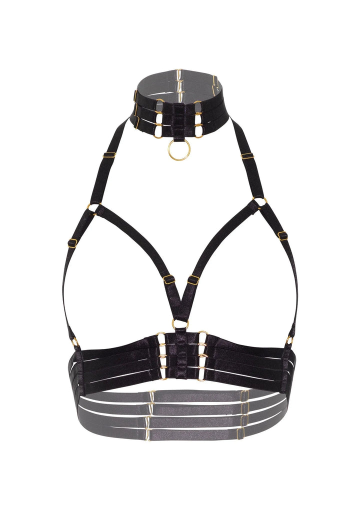Kinky Diva Open Cup O-Ring Collar Harnas Zwart | Harnas - Kinky Diva | SIN&LACE