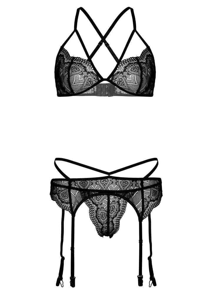 Daring Intimates 4-delige jarretel lingerie set Zwart | Bh- & slipsets - Daring Intimates | SIN&LACE
