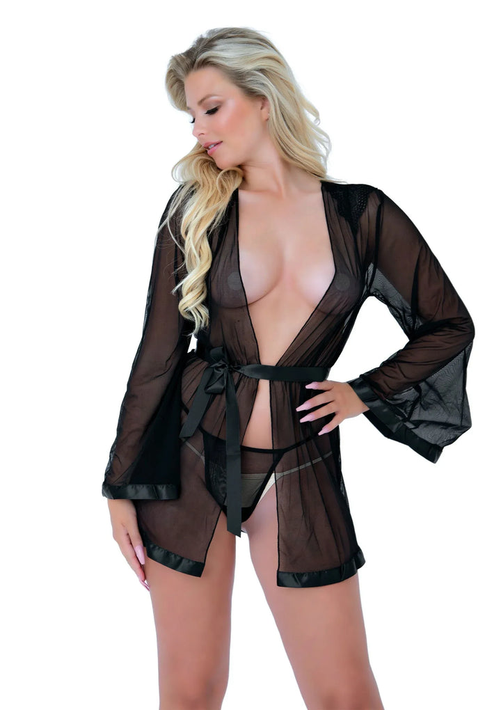 Daring Intimates Transparante kimono met string - zwart | Babydolls & chemises - Daring Intimates | SIN&LACE