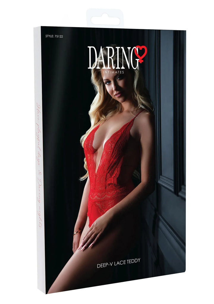Daring Intimates Deep-V Lace Bodysuit Rood | Bodysuits - Daring Intimates | SIN&LACE