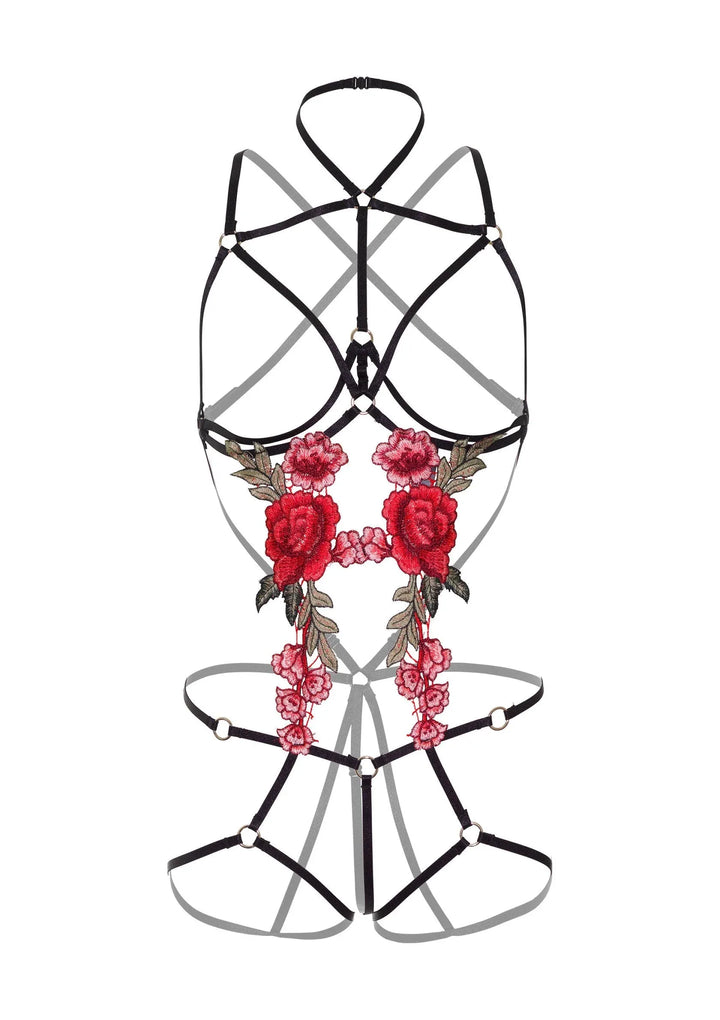Daring Intimates Roses Strappy Teddy w. Pasties Zwart | Bh- & slipsets - Daring Intimates | SIN&LACE