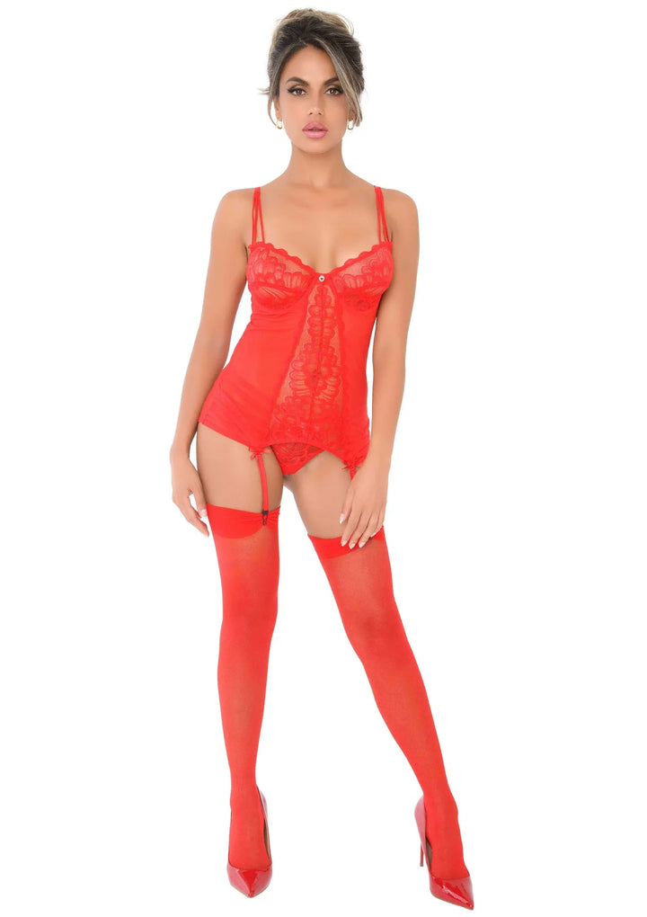 Daring Intimates Lace Cami Corset met string Rood | Bh- & slipsets - Daring Intimates | SIN&LACE