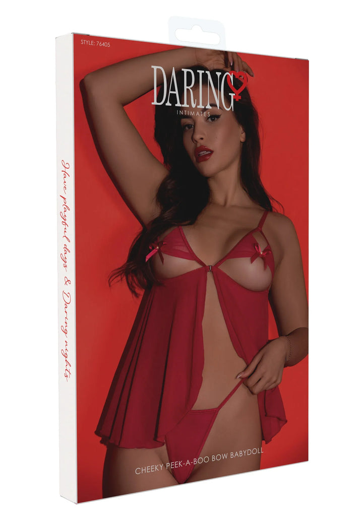 Daring Intimates Peekaboo strik babydoll met string - rood | Babydoll & Chemises - Daring Intimates | SIN&LACE