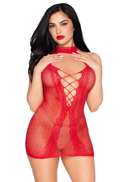 Leg Avenue Dotted net halter mini jurkje | Lingeriejurk - Leg Avenue | SIN&LACE