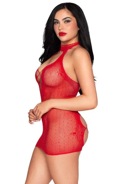 Leg Avenue Dotted net halter mini jurkje | Lingeriejurk - Leg Avenue | SIN&LACE