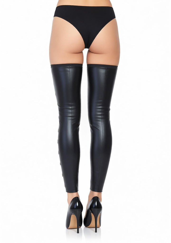 Leg Avenue Wetlook Footless Lace Up Thigh Highs