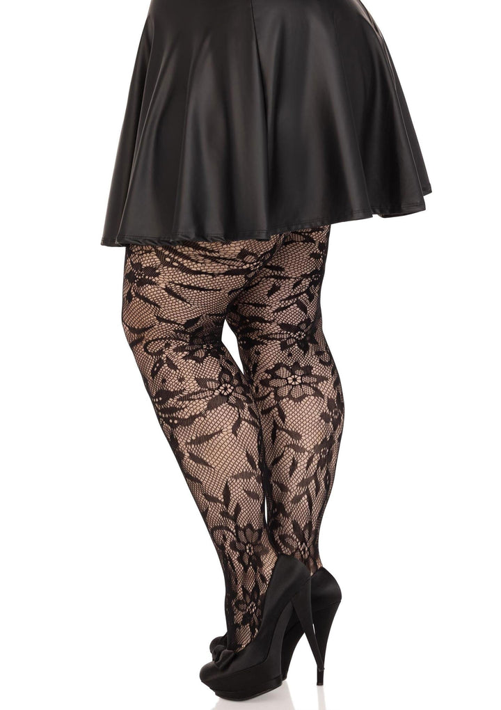 Leg Avenue Plus Seamless Floral Lace Pantyhose