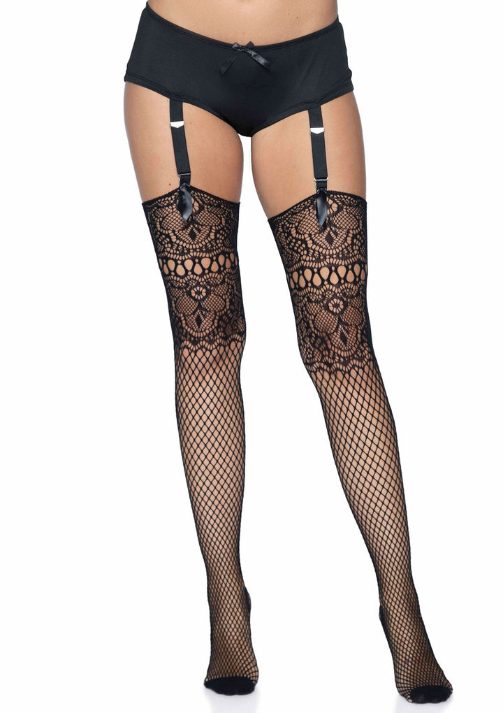 Leg Avenue Fishnet Backseam Stockings met kanten boord