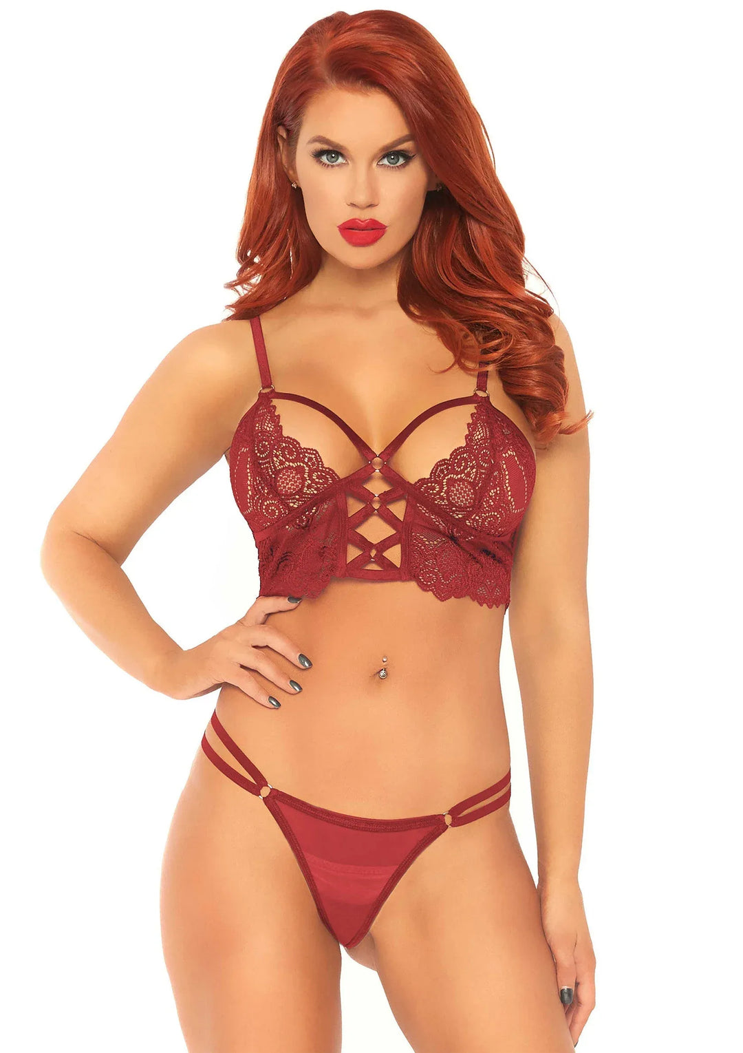 Leg Avenue bralette met lijfje details en string Rood | Bh- & slipsets - Leg Avenue | SIN&LACE