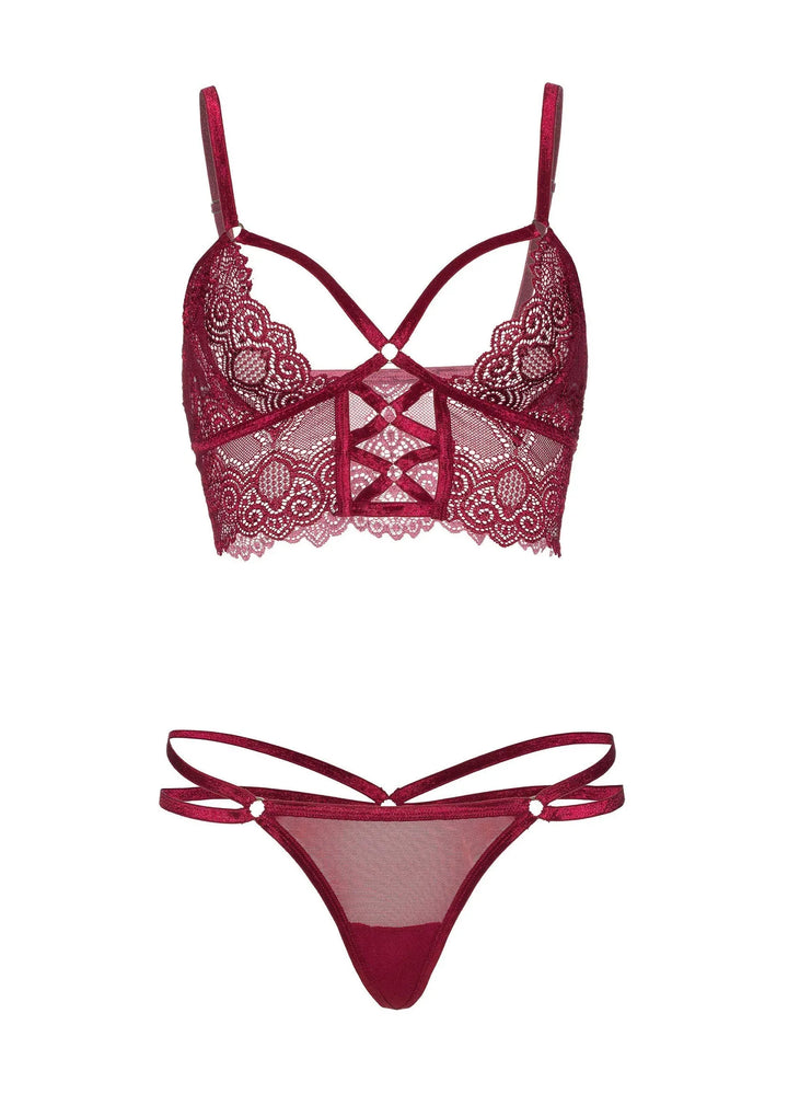 Leg Avenue bralette met lijfje details en string Rood | Bh- & slipsets - Leg Avenue | SIN&LACE
