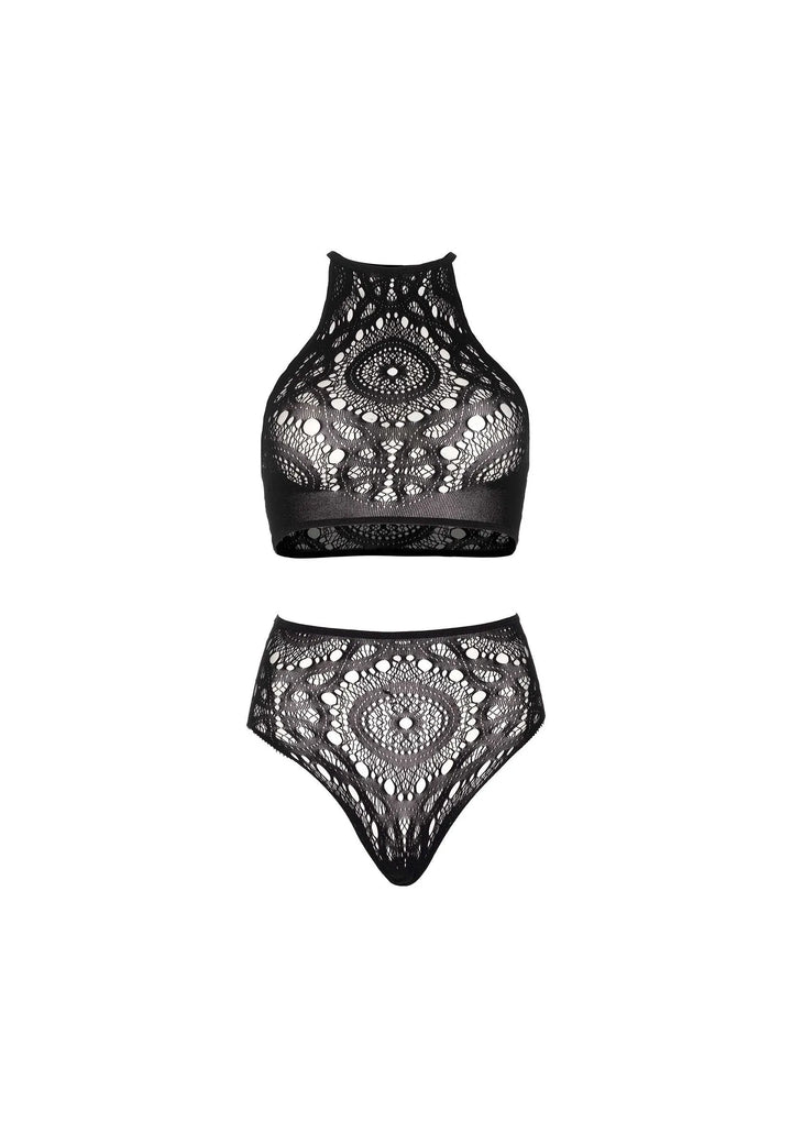 Leg Avenue Halter croptop en hoge taille string Zwart | Bh- & slipsets - Leg Avenue | SIN&LACE