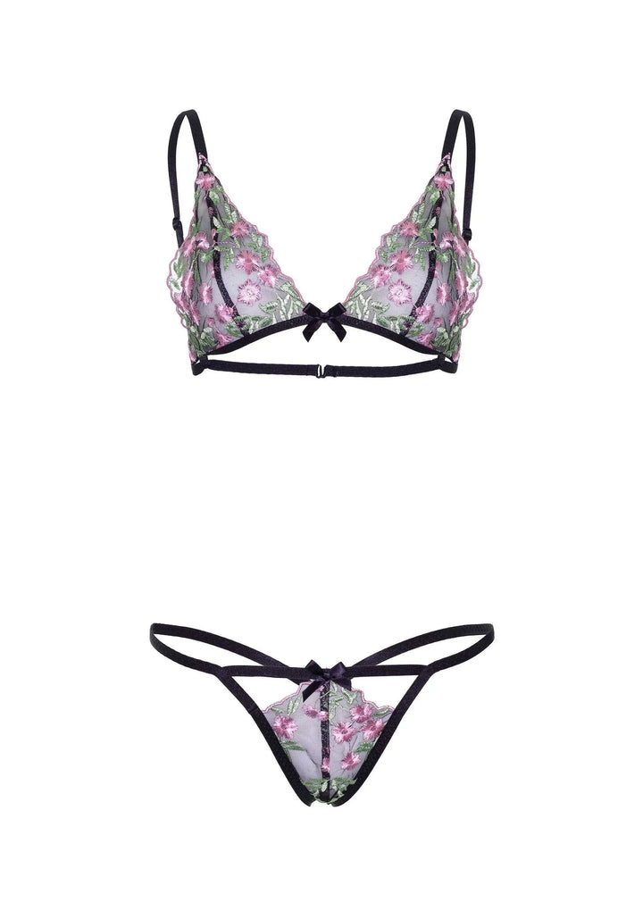 Leg Avenue bloemen transparant BH en string Zwart | Bh- & slipsets - Leg Avenue | SIN&LACE