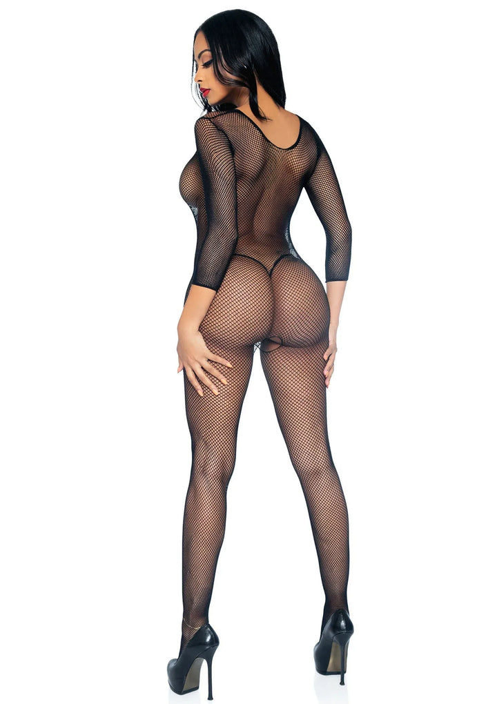 Leg Avenue Visnet Bodystocking lange mouwen Zwart | Bodystocking - Leg Avenue | SIN&LACE