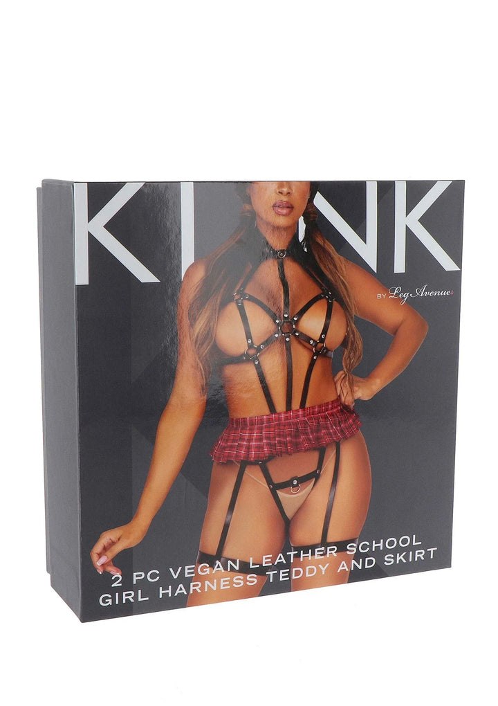 Kink Vegan Leather Harness with Collar and Skirt Bodysuit Zwart | bodysuit - Kink | SIN&LACE