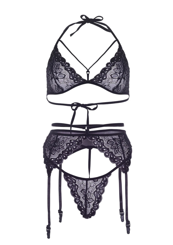 Leg Avenue Cage Strap BH, string en jarretel Belt Zwart | Bh- & slipsets - Leg Avenue | SIN&LACE