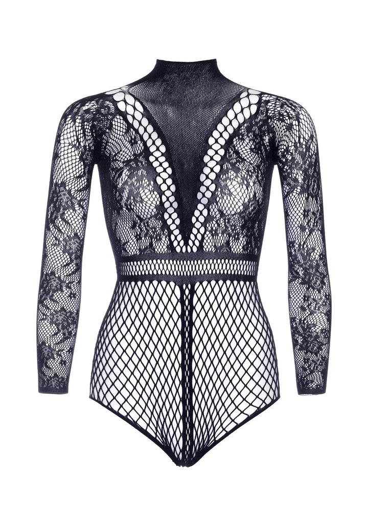 Leg Avenue Fishnet Bodysuit with Snapcrotch Bodysuit Zwart | bodysuit - Leg Avenue | SIN&LACE