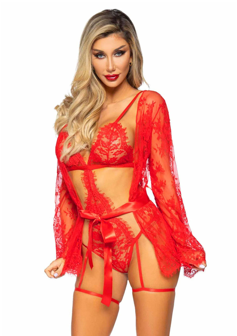 Leg Avenue Garter with String Back and Robe Bodysuit Rood | Bodysuits - Leg Avenue | SIN&LACE