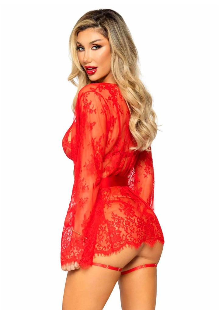 Leg Avenue Garter with String Back and Robe Bodysuit Rood | bodysuit - Leg Avenue | SIN&LACE