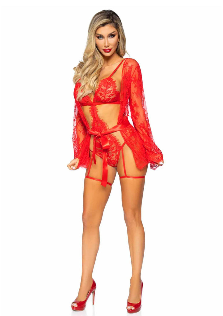 Leg Avenue Garter with String Back and Robe Bodysuit Rood | bodysuit - Leg Avenue | SIN&LACE