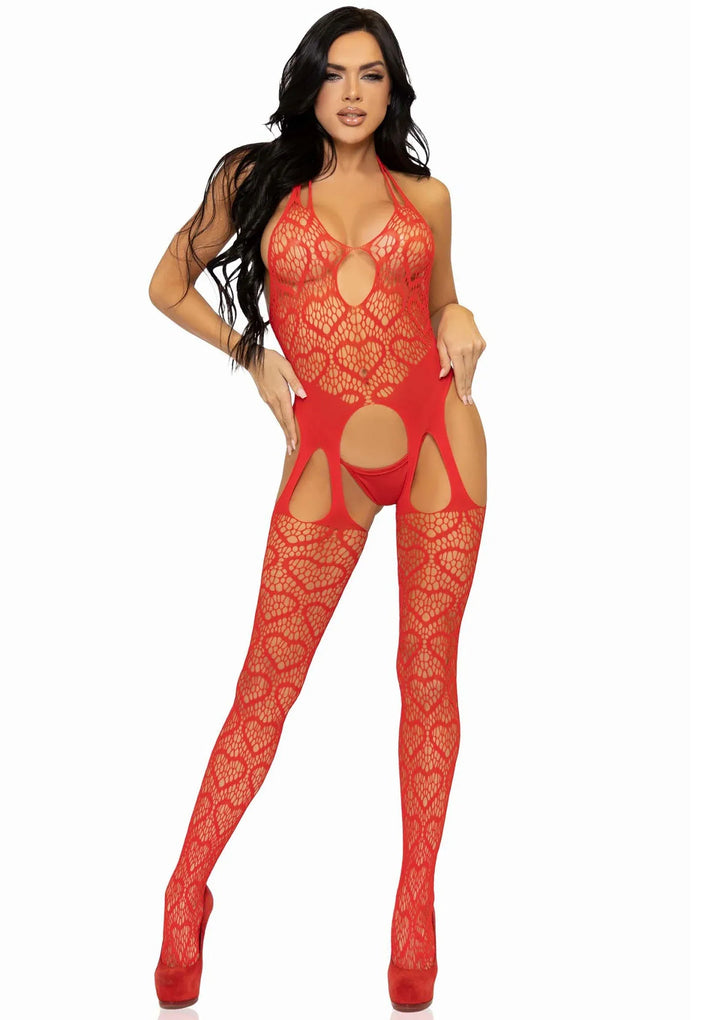 Hartjes Net Jarretel Bodystocking Rood | Bodystocking - Leg Avenue | SIN&LACE