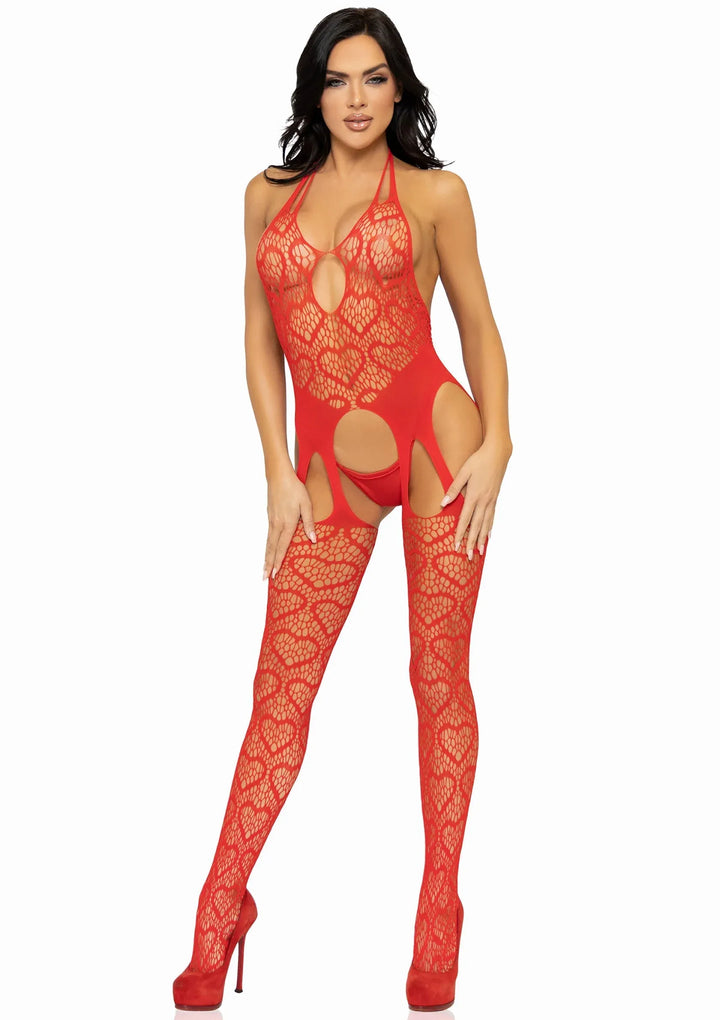 Hartjes Net Jarretel Bodystocking Rood | Bodystocking - Leg Avenue | SIN&LACE