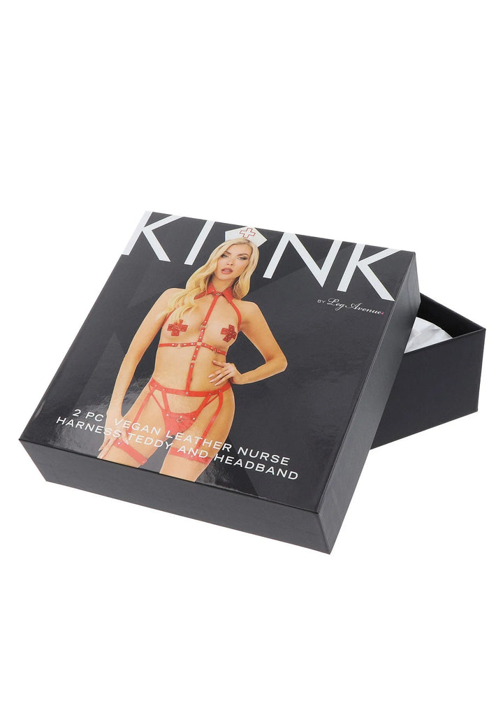 Kink Vegan Leather Harness, Collar and Headband Bodysuit Rood | bodysuit - Kink | SIN&LACE