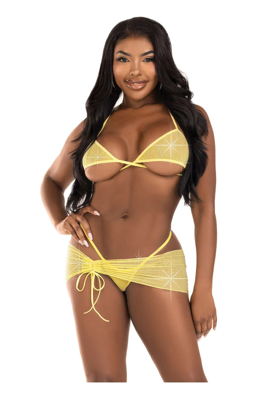 Leg Avenue Rhinestone BH Top, string en sarong (Yellow) | Bh- & slipsets - Leg Avenue | SIN&LACE