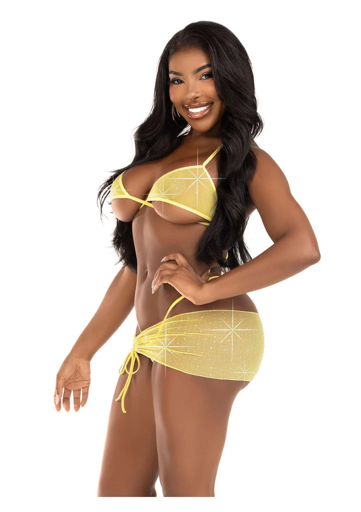 Leg Avenue Rhinestone BH Top, string en sarong (Yellow) | Bh- & slipsets - Leg Avenue | SIN&LACE