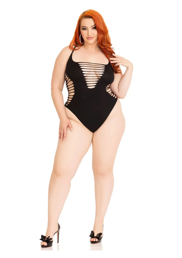 Leg Avenue Plus Shredded Racer Back Thong Bodysuit Zwart | Bodysuits - Leg Avenue | SIN&LACE