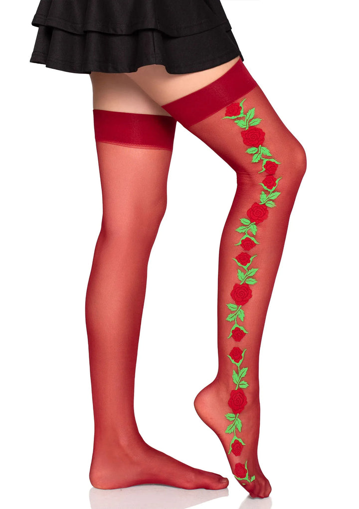 Leg Avenue Spandex stay-ups met rozen | Stay-ups - Leg Avenue | SIN&LACE