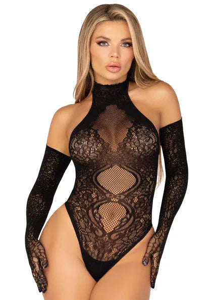 Leg Avenue Kanten halter teddy met lange handschoenen | Body - Leg Avenue | SIN&LACE