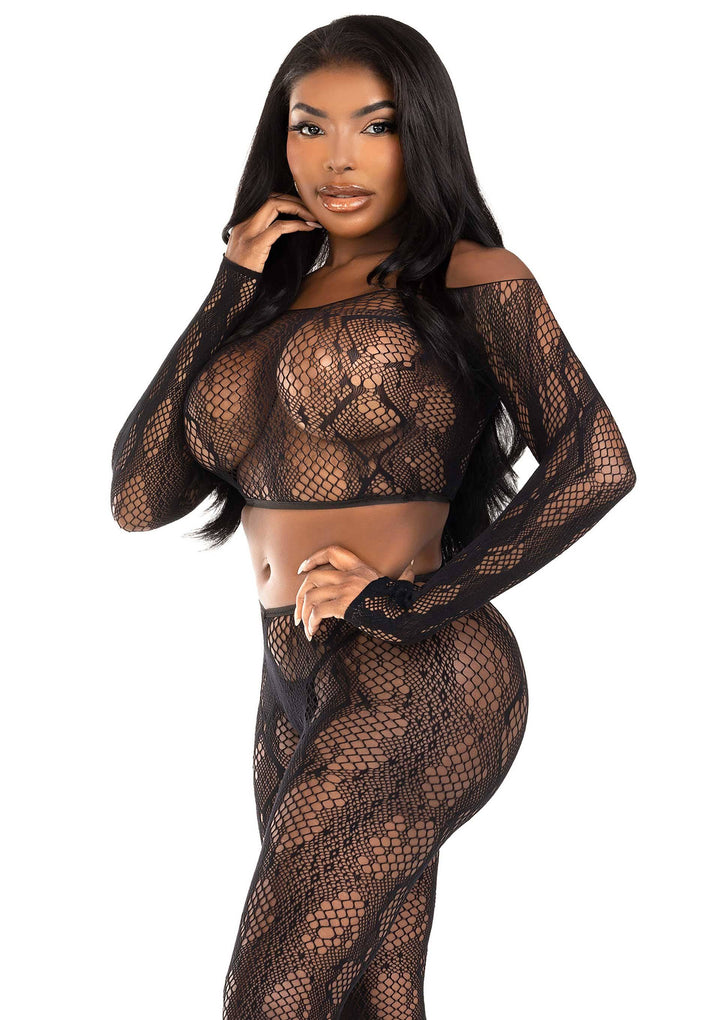 Leg Avenue Python crop top en panty zonder voet | Lingerieset - Leg Avenue | SIN&LACE
