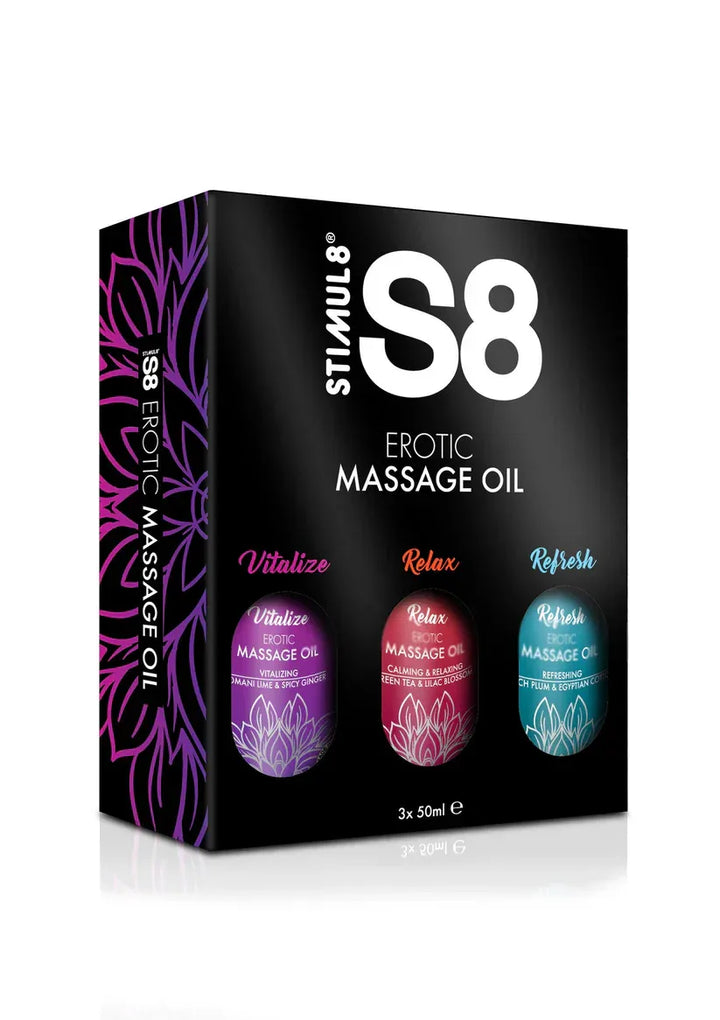 Stimul8 S8 Massageolie Box 3x 50 ml | Massagekaars - Stimul8 S8 | SIN&LACE