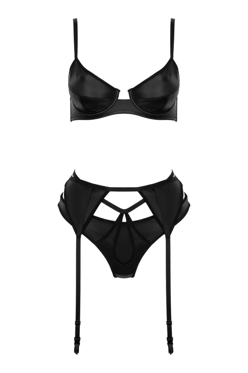 Elegante 3-delige wetlook lingerieset