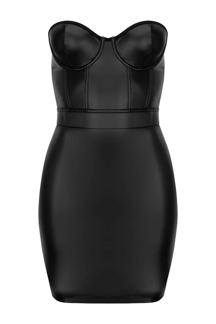 Verleidelijke strapless wetlook mini-jurk