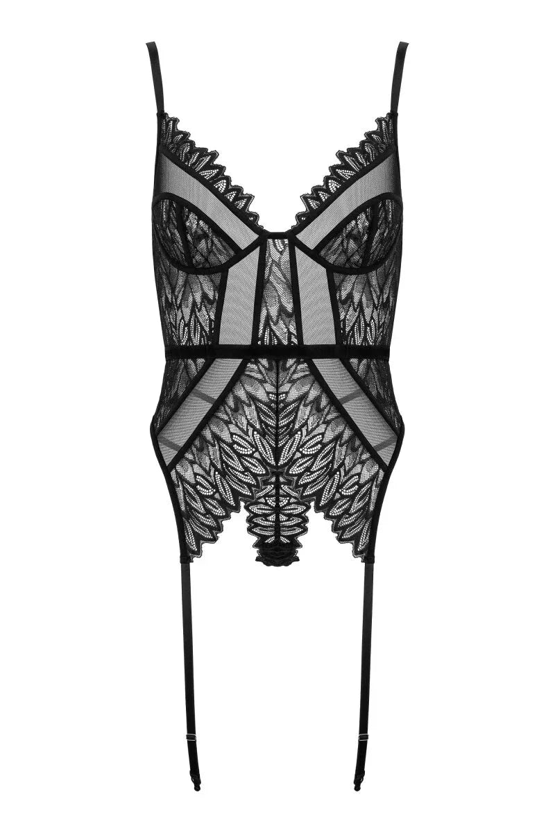 Zwarte mesh jarretelkorset