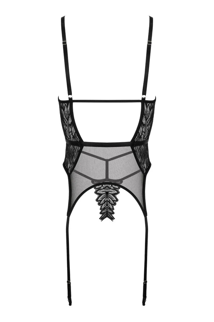 Zwarte mesh jarretelkorset