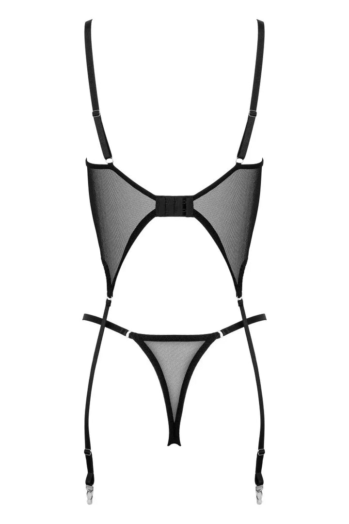 Zwarte jarretelset met string