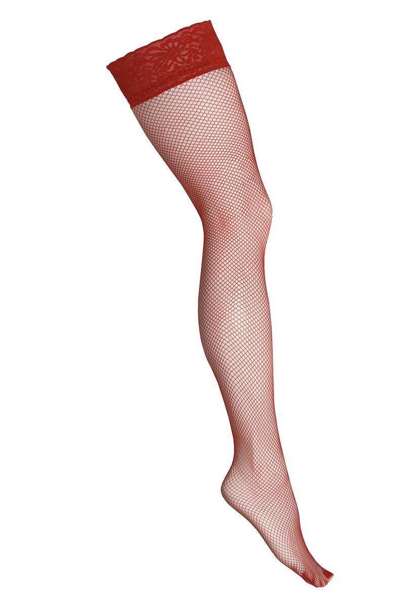 Rode netkousen met kant