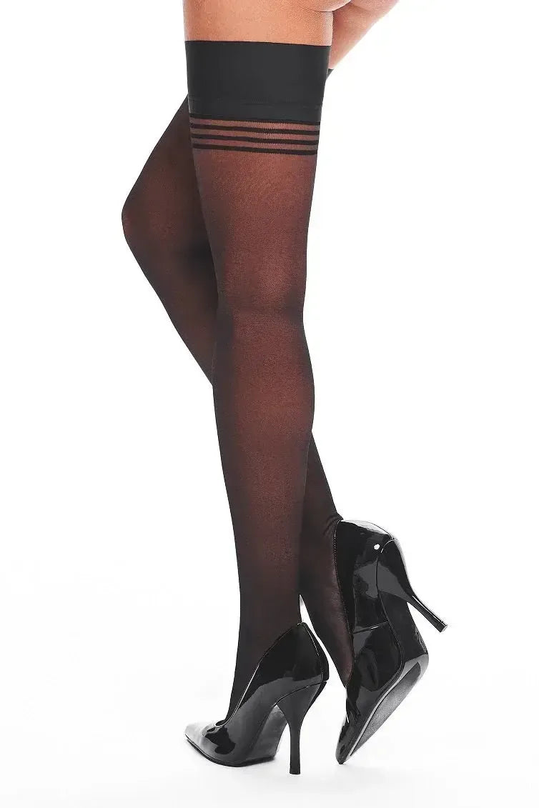 Verleidelijk gestreepte zwarte hold-up kousen | Hold Up Kousen - Kotek | SIN&LACE