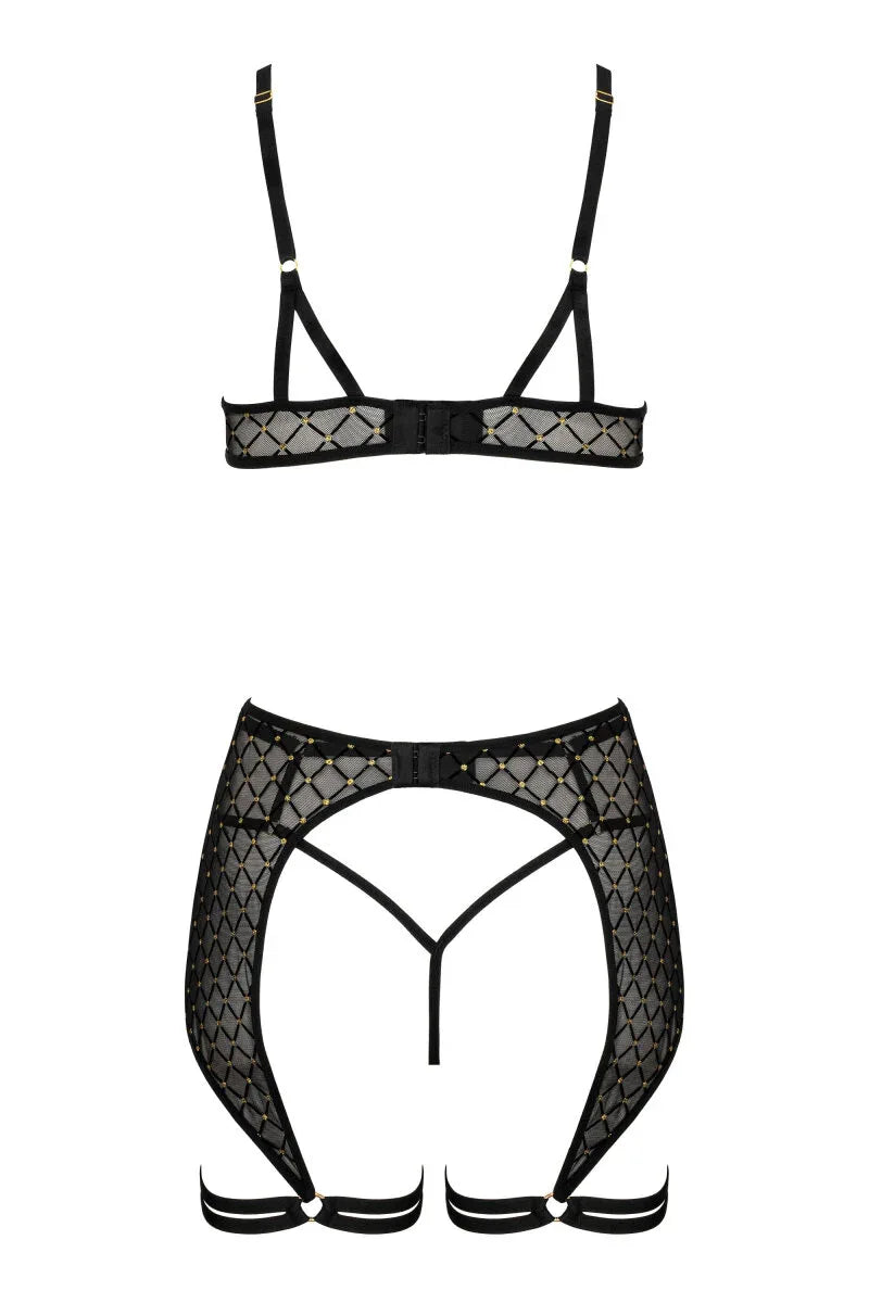 Verleidelijke 3-delige lingerieset met gouden details