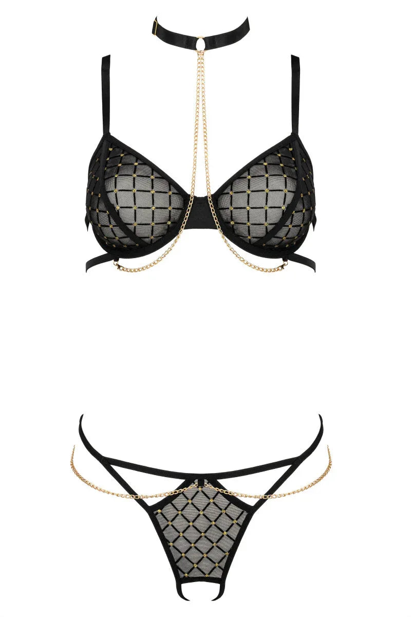 Luxe zwarte lingerieset met gouden ketting