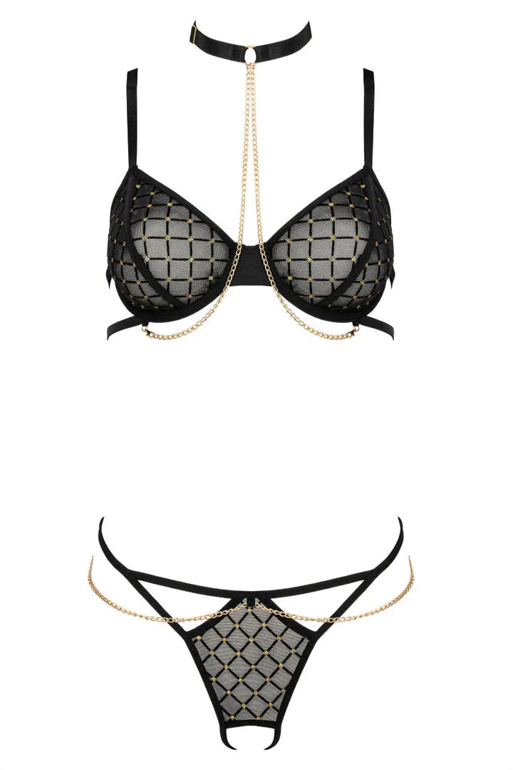 Luxe zwarte lingerieset met gouden ketting