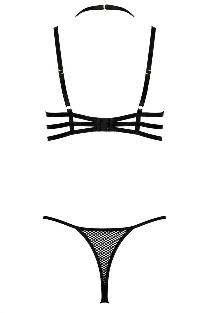 Mesh lingerieset met halterbh en string